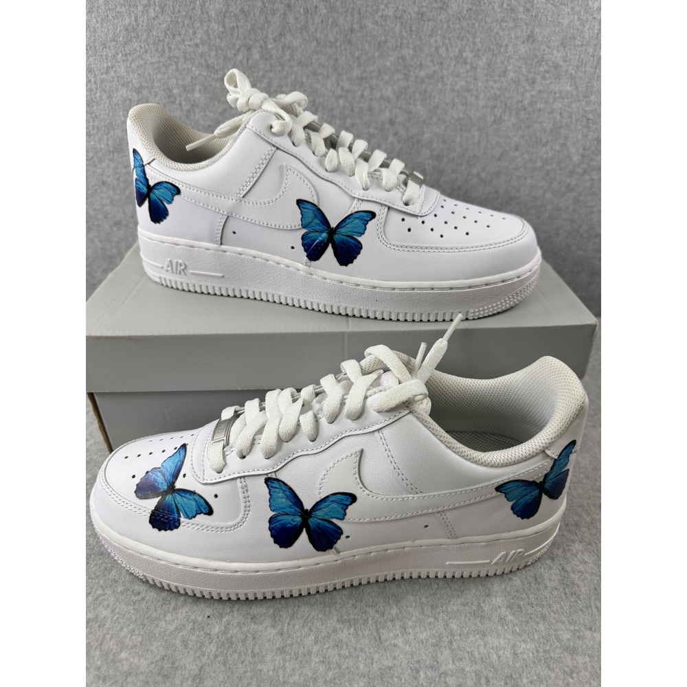Nike Air Force 1 '07 White Blue Butterfly Custom Sneakers Women's Shoes Size 9